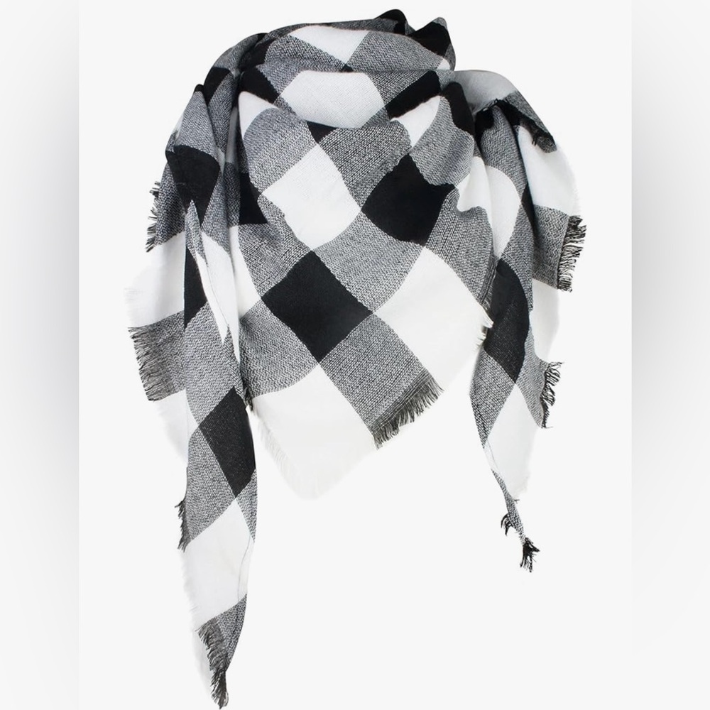 Plaid Buffalo Check Wrap Scarf Black and White - Soft like Cashmere - Picture 6 of 7